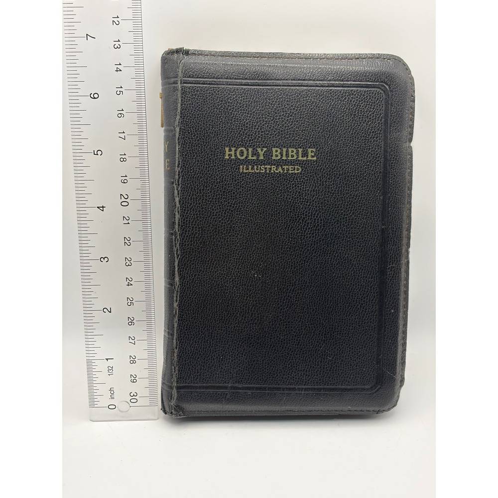 Vintage World Publishing Holy Bible Illustrated Zipper Cover Cross Pull